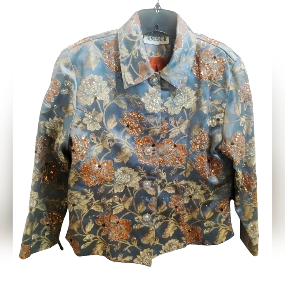 Vintage Anage Women's Tapestry‎ Embellished Grannycore Old Money Blazer Size M